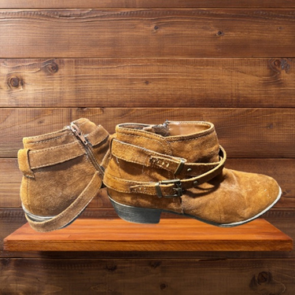 Suede Ankle Boots with Buckle Detail